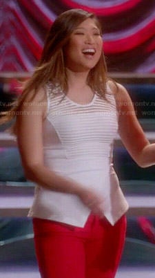 Tina’s white mesh striped peplum top on Glee