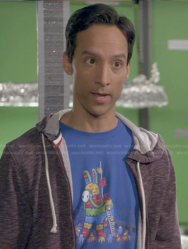 Abed’s blue pinata graphic tshirt on Community