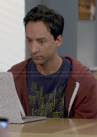 Abed’s blue city print t-shirt on Community