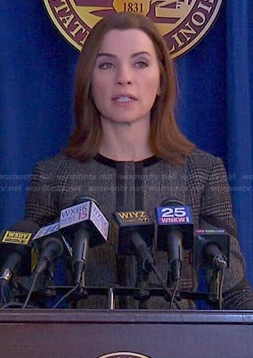 Alicia’s checked jacket with black trim on The Good Wife