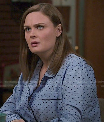 Brennan’s blue swiss dot pajamas on Bones