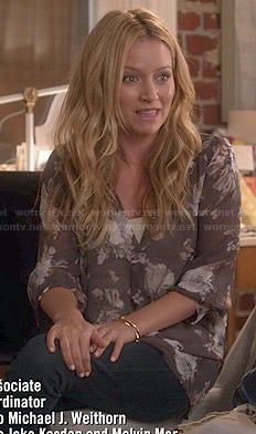 Caryn’s grey floral blouse on Weird Loners