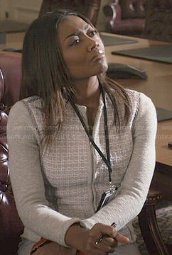 Daisy’s grey and white embroidered jacket on Madam Secretary