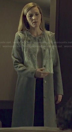 Delphine’s grey fur panel coat on Orphan Black