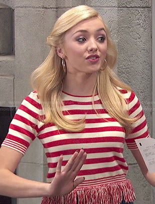 Emma’s red striped top with fringed hem on Jessie