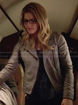 Felicity’s grey leather jacket on Arrow