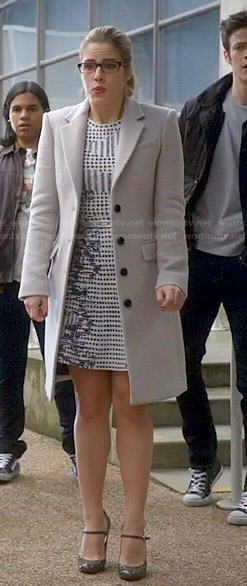 Felicity’s blue digital printed dress on The Flash