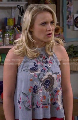 Gabi’s floral embroidered top on Young and Hungry