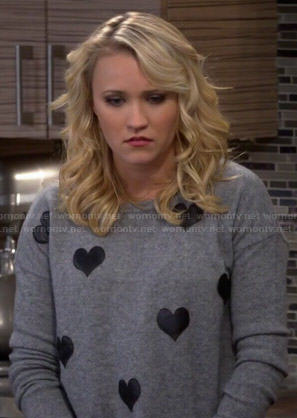 Gabi’s grey sweater with leather hearts on Young and Hungry