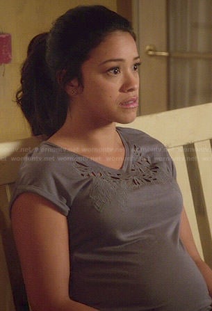 Jane’s grey eyelet tee on Jane the Virgin