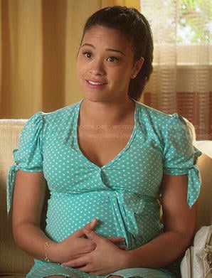 Jane’s aqua green polka dot wrap dress on Jane the Virgin