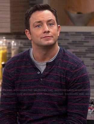 Josh’s navy and red striped henley on Young and Hungry
