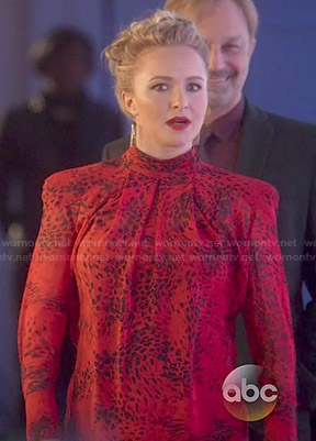Juliette’s red leopard print high-neck blouse on Nashville