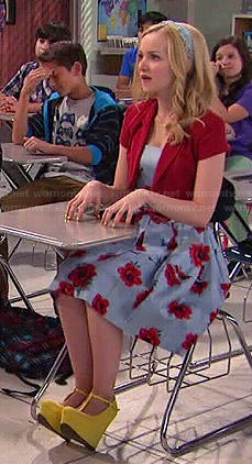 Liv’s blue floral dress and yellow wedges on Liv and Maddie