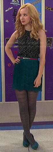 Liv’s dotted top and teal lace skirt on Liv and Maddie