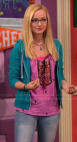 Maddie’s pink embroidered top on Liv and Maddie