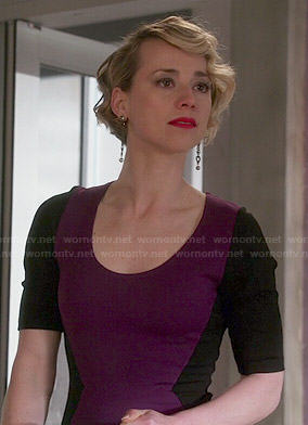 Margaux’s purple dress with black sleeves on Revenge