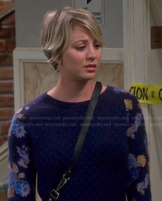 Penny’s blue floral and dot print sweater on The Big Bang Theory