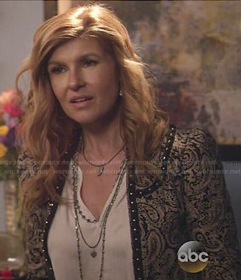 Rayna’s paisley printed jacket with studded trim on Nashville