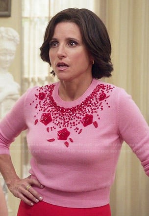 Selina’s pink beaded sweater on Veep
