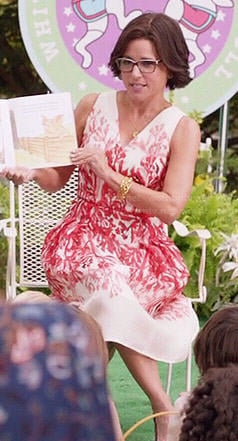 Selina’s red and white floral v-neck dress on Veep