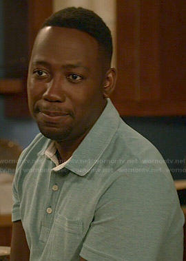 Winston’s aqua blue polo shirt on New Girl