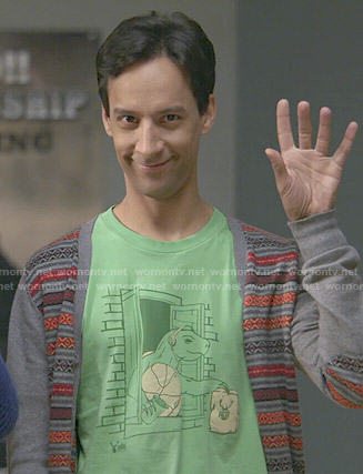 Abed’s green turtle graphic tee on Community