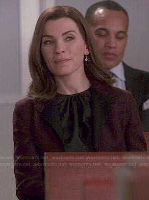 Alicia’s black gathered neck top on The Good Wife