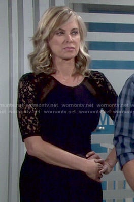 Ashley’s navy and black lace sleeve dress on The Young and the Restless