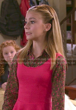 Avery’s brown floral shirt and pink peplum top on Dog with a Blog