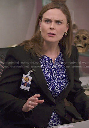 Brennan’s blue and white printed blouse on Bones