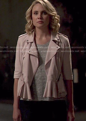 Camille’s pink peplum moto jacket on The Originals