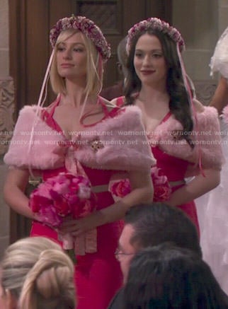 Caroline and Max’s pink bridesmaid dresses on 2 Broke Girls
