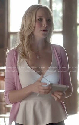 Caroline’s white peplum top on The Vampire Diaries