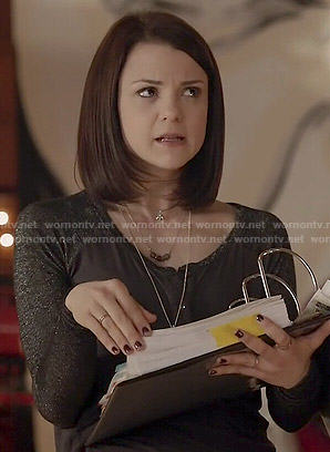 Carter’s grey henley tee with glittery sleeves on Finding Carter