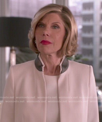 Diane’s white jacket with grey collar on The Good Wife