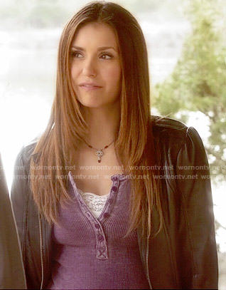 Elena’s purple henley top on The Vampire Diaries