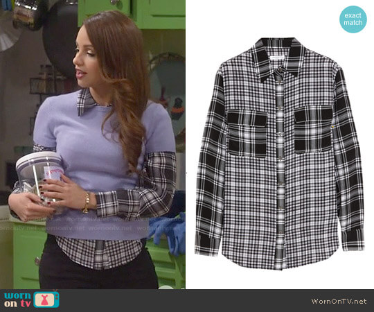 Equipment Signature Plaid Washed Silk Shirt worn by Sofia Rodriguez (Aimee Carrero) on Young and Hungry