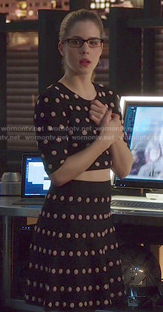 Felicity’s polka dot crop top and skirt set on Arrow