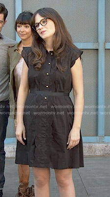 Jess’s black eyelet trim dress on New Girl