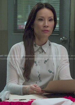 Joan’s seahorse print shirtdress on Elementary