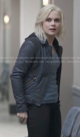 Liv’s blue leather jacket with knit panels on iZombie