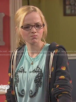 Maddie’s seahorse print top and peach print hoodie on Liv and Maddie