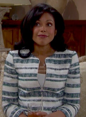 Maya’s green striped jacket on The Bold and the Beautiful
