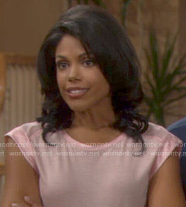 Maya’s pink top with mesh shoulders on The Bold and the Beautiful
