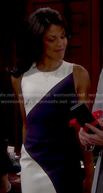 Maya’s white and navy colorblock dress on The Bold and the Beautiful