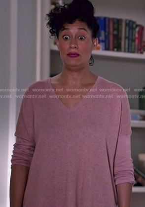 Rainbow’s pink v-neck sweater on Black-ish