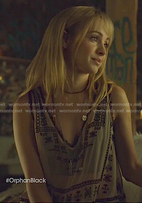 Shay’s embroidered top on Orphan Black