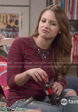 Sofia’s red striped and embellished top on Young and Hungry