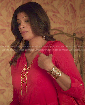 Xiomara’s red chain-neck dress on Jane the Virgin
